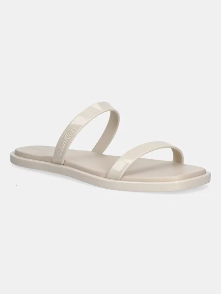 Klapki Calvin Klein Double Bar Slide Jelly turtle dove beżowe