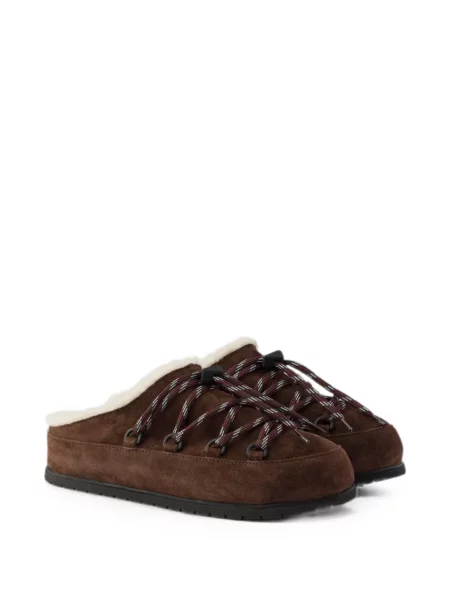 Papuci tip mules Prada din piele de căprioară maro