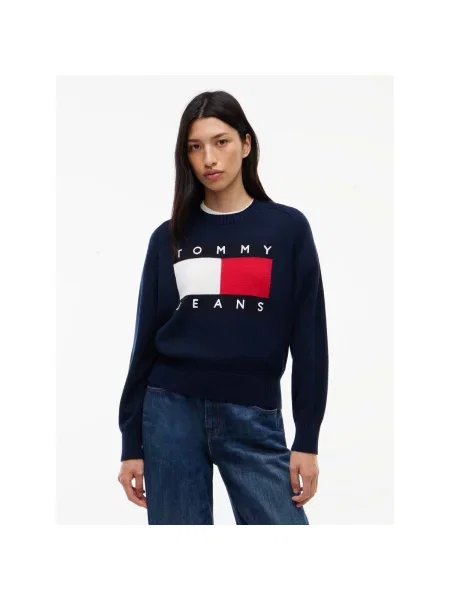 Pulover Tommy Jeans de lână albastru