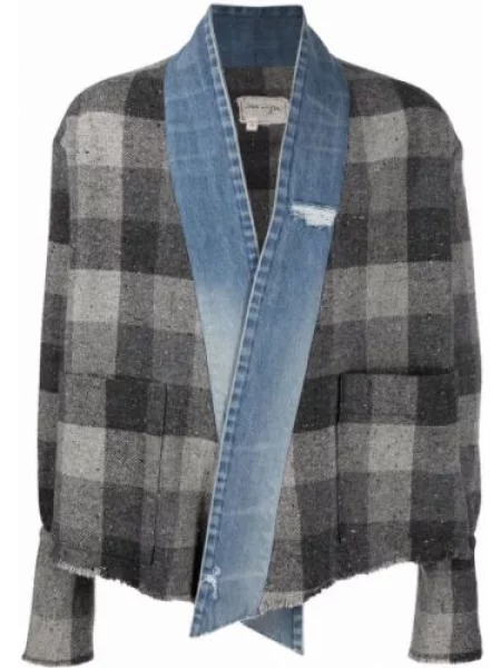 Карирано дънково яке Greg Lauren сиво