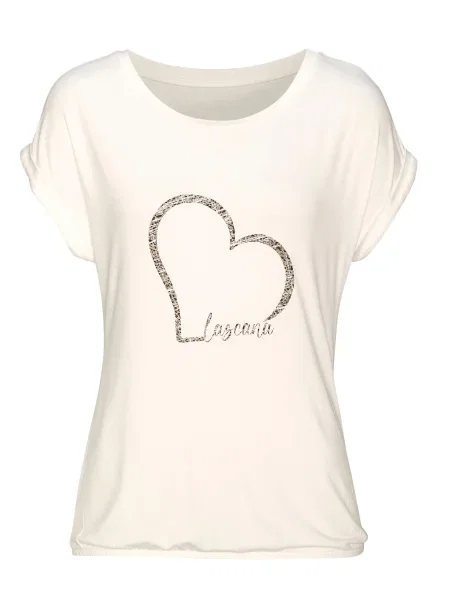 LASCANA Tricou crem / maro negru