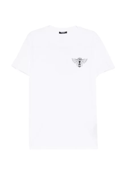 Grafic tricou Balmain cu imagine cu decolteu rotund alb