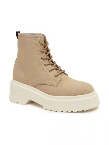 Tommy Jeans Magassarkú bokacsizma TOMMY JEANS LACE UP FESTIV bőr hozzáadásával bézs