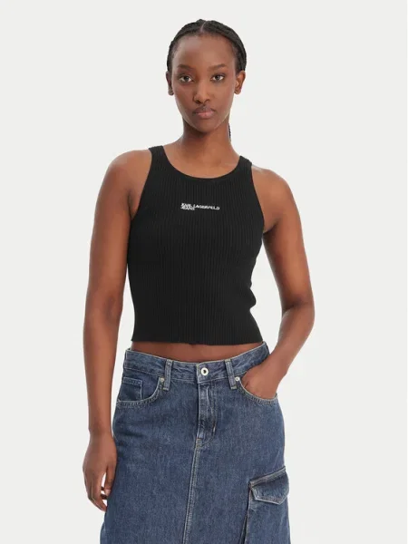 Top din denim Karl Lagerfeld Jeans negru