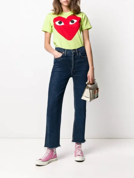 Tričko Comme Des Garçons Play s potiskem s kulatým výstřihem se srdcovým vzorem zelené