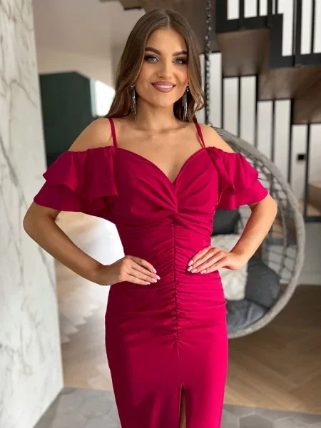 Rochie maxi Edoti de costum fucsie