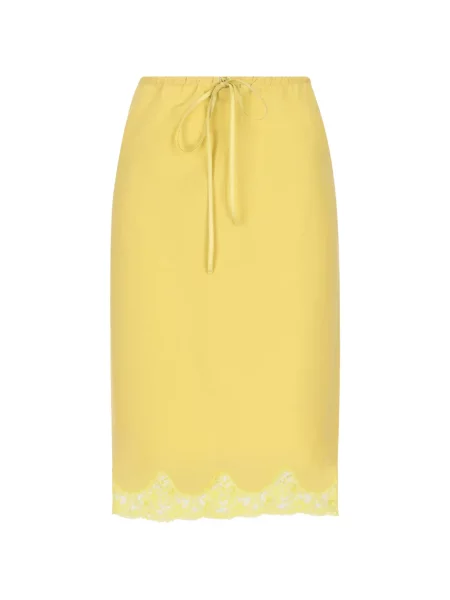 Șnur de strângere fustă midi Saint Laurent din dantelă până la genunchi galben