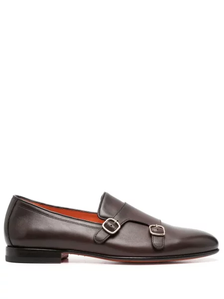 Pantofi Santoni din piele cu cataramă maro