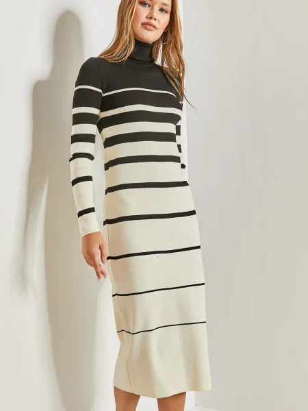 Bianco Lucci Rochie tricotat negru alb