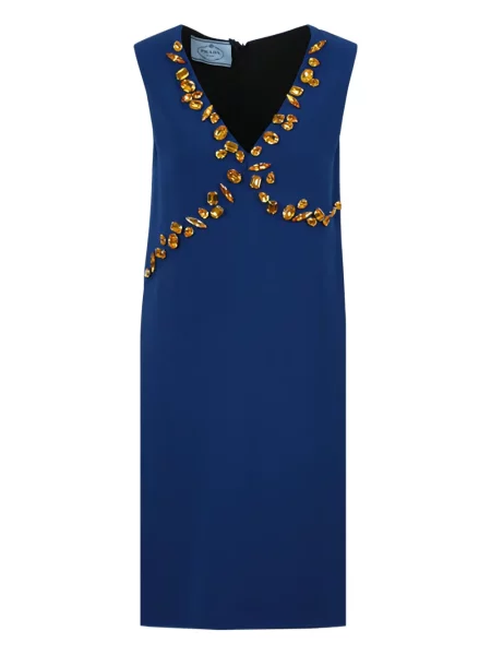 Rochie Prada cu decolteu în V de cristal de costum albastru