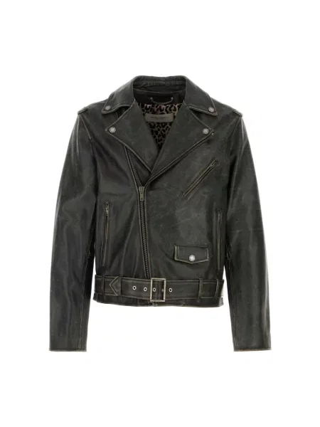 Kurtka skórzana Golden Goose z przetarciami czarna