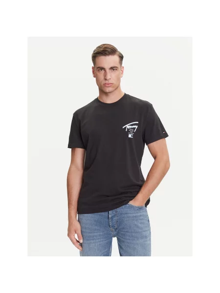 Tommy Jeans T-Shirt Signature City Regular Fit μαύρο