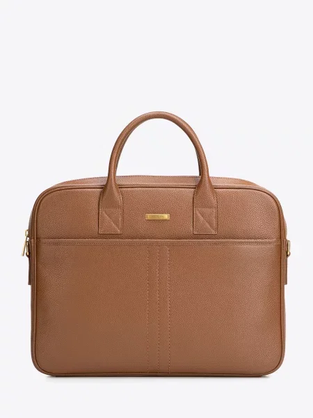 Torba na laptopa ze skóry naturalnej groszkowej jasny brąz