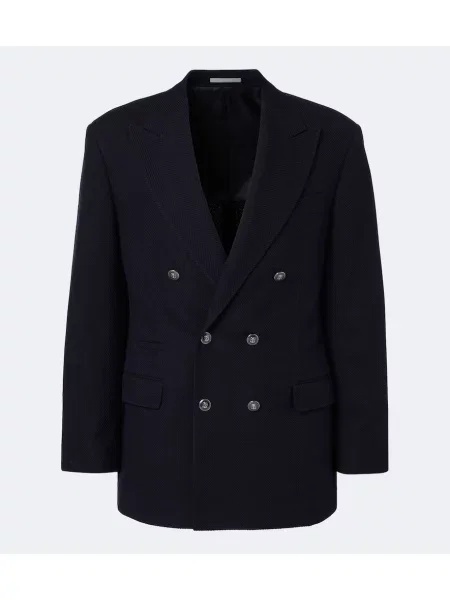 Sacou Brunello Cucinelli de lână cu model herringbone albastru