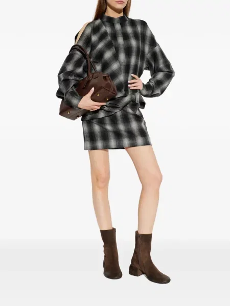 Cu centură rochie mini Iro în carouri negru