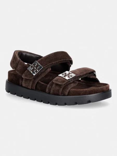 Tory Burch sandale pentru femei din piele întoarsă Mellow Sport Sandal maro