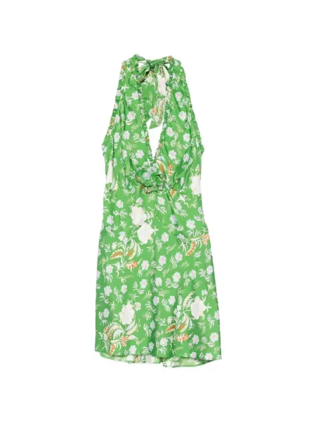 Rochie mini Dôen de mătase cu model floral cu imagine verde