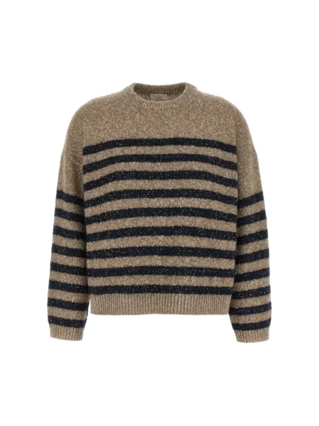 Sweter Brunello Cucinelli z cekinami w paski brązowy