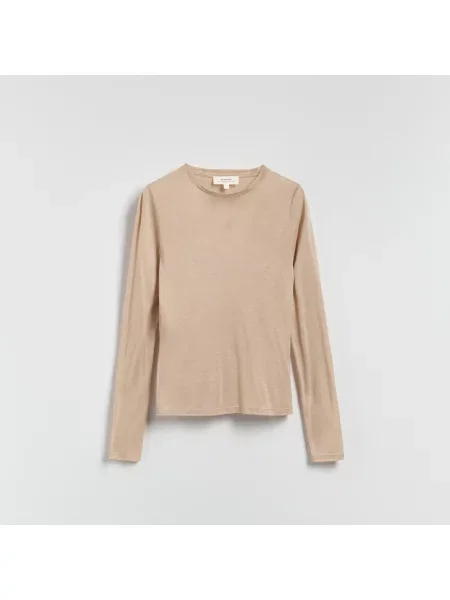 Reserved Tričko s dlouhým rukávem s příměsí kašmíru béžová