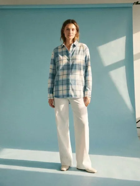 Фланелева сорочка в клітинку з домішкою блакитний