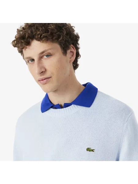 Lacoste Wełniany Sweter Z Okrągłym Dekoltem niebieski