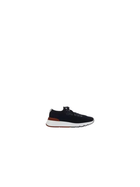 Dzianinowe sneakersy Brunello Cucinelli sznurowane niebieskie