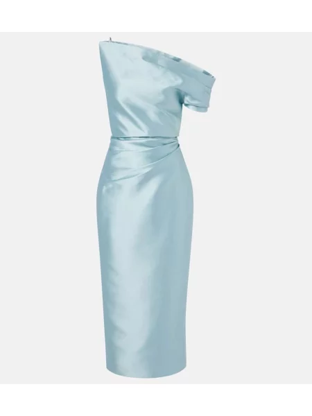 Satynowa sukienka koktajlowa Solace London garniturowa niebieska