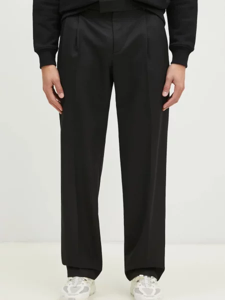 Drôle de Monsieur pantaloni din lână Le Pantalon Golfeur drept negru