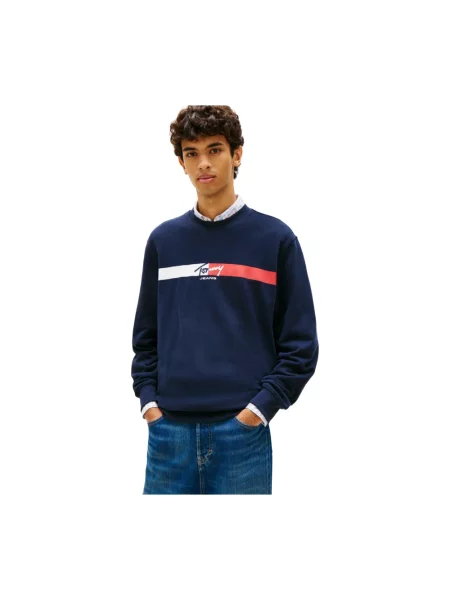 Bluza Tommy Jeans zamszowa z logo niebieska