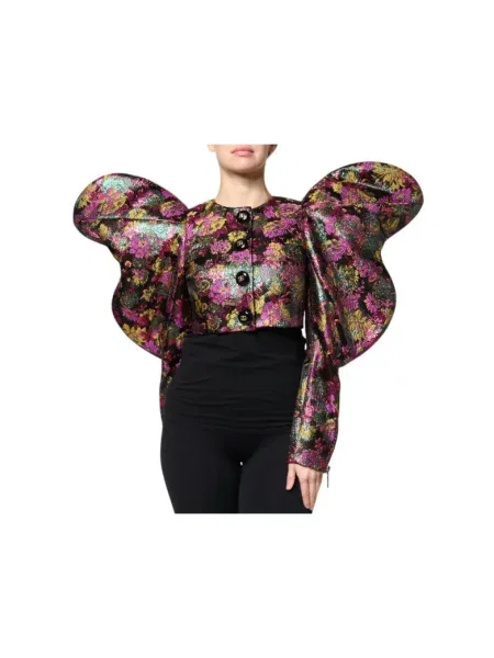 Kurtka Dolce And Gabbana w kwiatki o krotszym kroju z bufiastymi rękawami