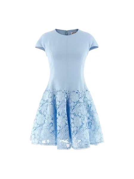 Mała sukienka mini Self-portrait koronkowa garniturowa niebieska