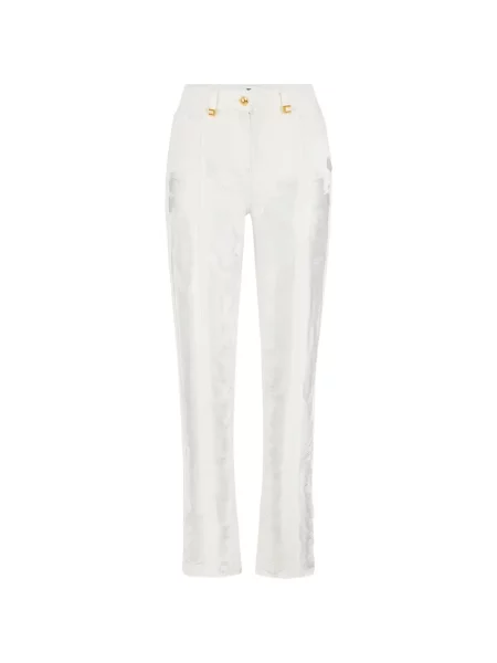 Pantaloni palazzo Elisabetta Franchi cu franjuri alb