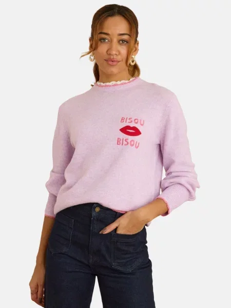 Love & roses Pulover mov deschis / roz închis roșu