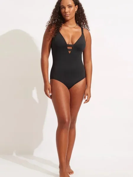 Seafolly jednodielne plavky dámske Deep V čierna