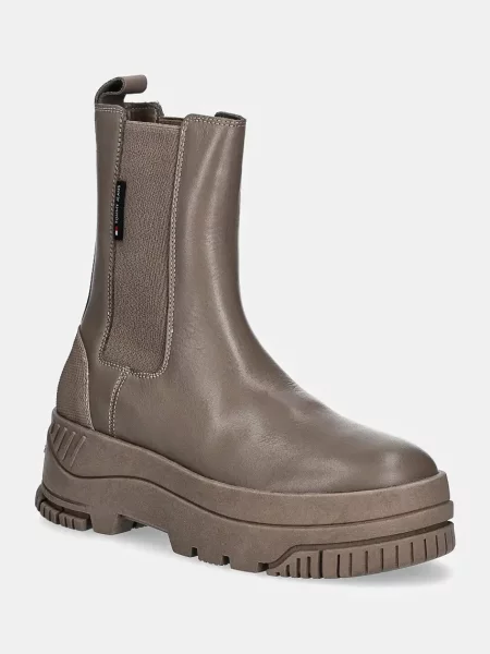 Кожени боти челси Tommy Jeans TJW CHELSEA FLATFORM BOOT с платформа кафяво