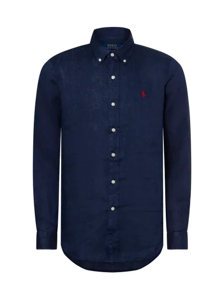 Lniana koszula Polo Ralph Lauren niebieska