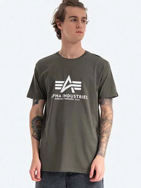 Alpha Industries tricou din Basic T-Shirt cu imprimeu verde