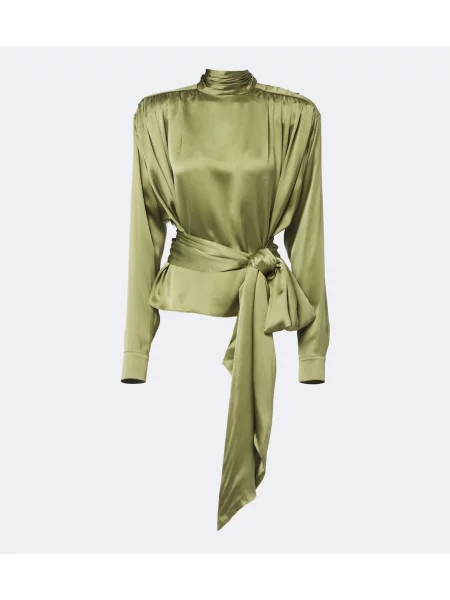 Cu centură top Balmain din satin verde