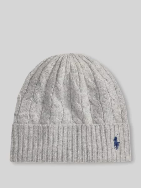 Czapka wełniana z wyhaftowanym logo Polo Ralph Lauren szara