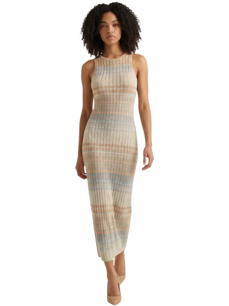 Obleka midi obleka Guess brez rokavov nad koleni modra