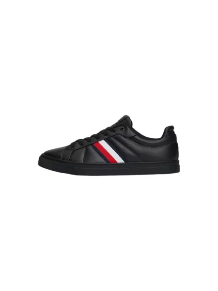 Trampki Tommy Hilfiger skórzane w paski wiązane czarne