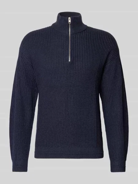 Sweter z dzianiny z zamkiem błyskawicznym model ‘KAITO’ Jack & Jones granatowy