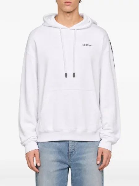 Hanorac cu glugă Off-white cu imagine cu cordon alb