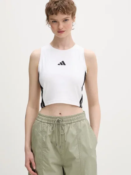 Adidas crop top bombažen z elastanom Essentials bela