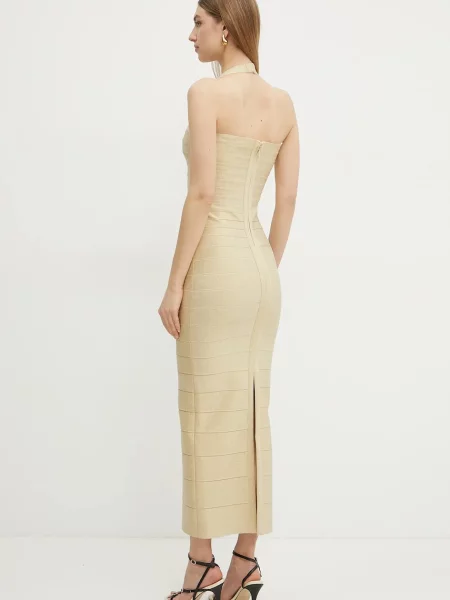 Herve Leger rochie Iris maxi mulata auriu