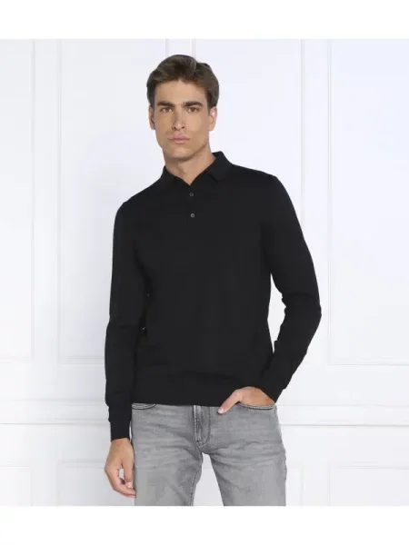 Tricou polo Boss Black de lână negru
