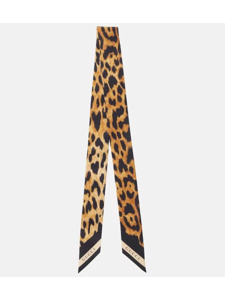 Fular Gucci de mătase cu imagine cu model leopard maro