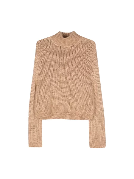 Lniany sweter z golfem Forte Forte beżowy