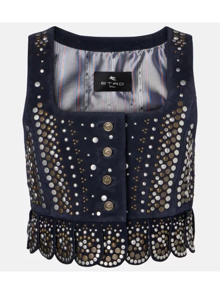 Vestă Etro din piele de căprioară cu tepi albastru
