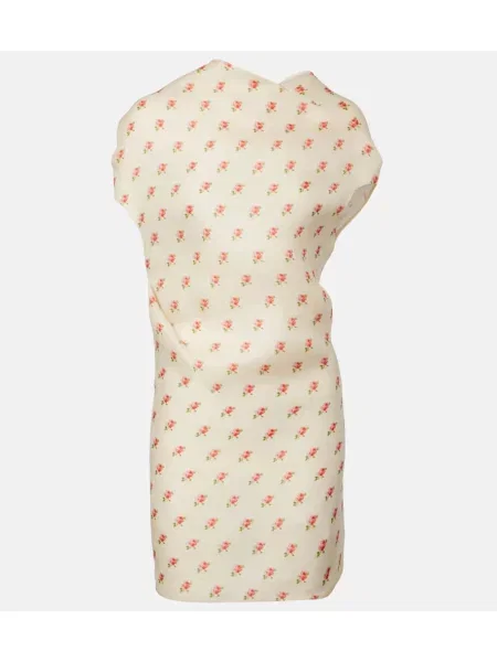 Rochie Khaite de mătase cu model floral drapată bej